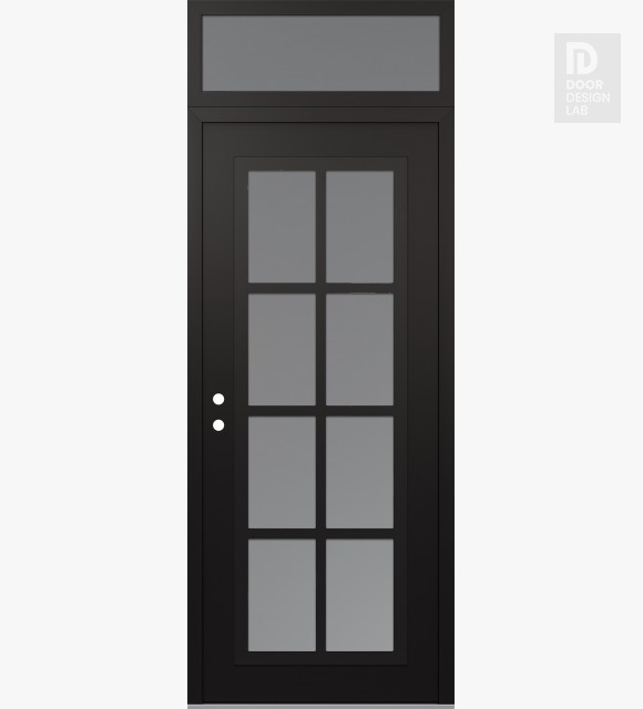 Modern Steel Front Door Diamond C16 36" x 96" black/white frosted Glass Panel black RHI with Transom frosted Glass