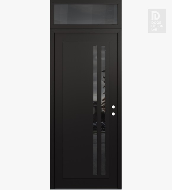Modern Steel Front Door Diamond C6 36" x 96" black/black mirrored Glass Panel black LHI with Transom mirrored Glass
