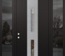 Modern Steel Front Door DIAMOND A6 60" X 96" BLACK/BLACK CLEAR GLASS PANEL STAINLESS STEEL RHI WITH 2 SIDELITES AND TRANSOM MIRRORED GLASS