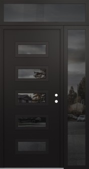 Diamond D1 52" x 96" black/black mirrored Glass Panel black LHI with Sidelite and Transom mirrored Glass