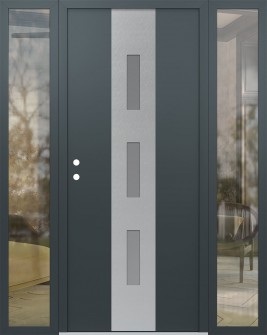 DIAMOND A7 68" X 80" ANTHRACITE/ANTHRACITE FROSTED GLASS PANEL STAINLESS STEEL RHI WITH 2 SIDELITES CLEAR GLASS