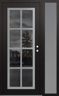 Diamond C16 52" x 80" black/black mirrored Glass Panel stainless steel LHI with Sidelite frosted Glass