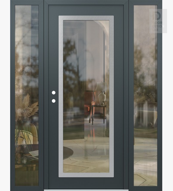 Modern Steel Front Door Diamond C1 64" x 80" anthracite/anthracite clear Glass Panel stainless steel RHI with 2 Sidelites clear Glass
