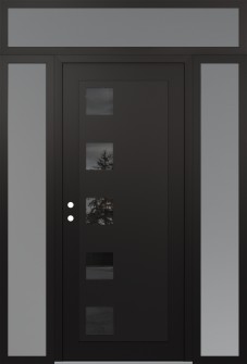 Diamond C5 64" x 96" black/black mirrored Glass Panel black RHI with 2 Sidelites and Transom frosted Glass