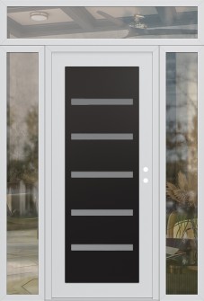 Diamond C7 64" x 96" white/white frosted Glass Panel black LHI with 2 Sidelites and Transom clear Glass