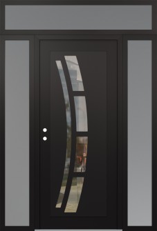 Diamond C12 60" x 96" black/black clear Glass Panel black RHI with 2 Sidelites and Transom frosted Glass