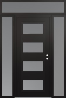 Diamond C2 60" x 96" black/white frosted Glass Panel black LHI with 2 Sidelites and Transom frosted Glass