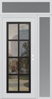 Diamond C16 50" x 96" white/white clear Glass Panel black LHI with Sidelite and Transom frosted Glass