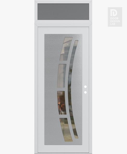 Modern Steel Front Door Diamond C12 36" x 96" white/white clear Glass Panel stainless steel LHI with Transom frosted Glass