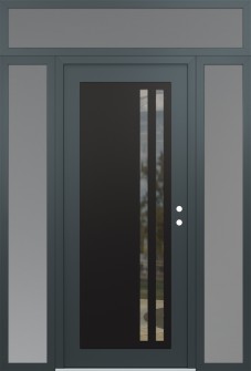 Diamond C6 64" x 96" anthracite/anthracite clear Glass Panel black LHI with 2 Sidelites and Transom frosted Glass