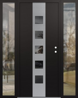 DIAMOND A13 64" X 80" BLACK/BLACK MIRRORED GLASS PANEL STAINLESS STEEL LHI WITH 2 SIDELITES CLEAR GLASS