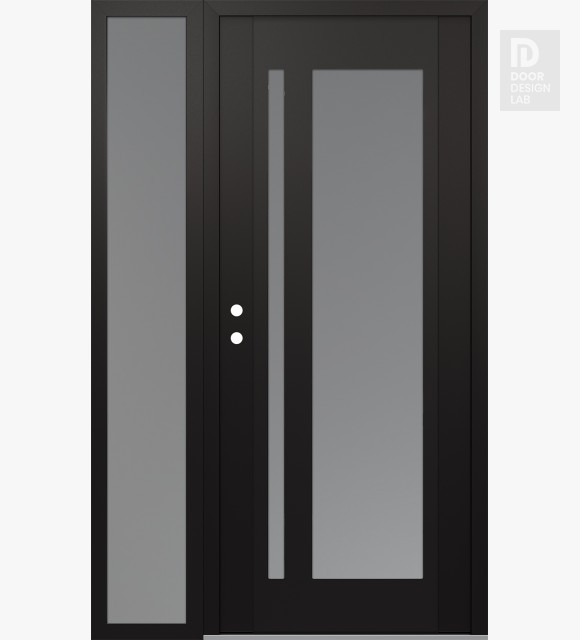 Modern Steel Front Door Diamond C15 50" x 80" black/white frosted Glass Panel black RHI with Sidelite frosted Glass