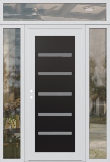 Diamond C7 64" x 96" white/white frosted Glass Panel black RHI with 2 Sidelites and Transom clear Glass