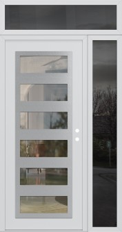 Diamond C9 50" x 96" white/white clear Glass Panel stainless steel LHI with Sidelite and Transom mirrored Glass