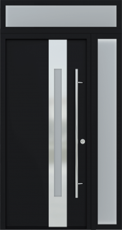 MODERN FRONT STEEL DOOR ZEPHYR BLACK/WHITE 49 1/4" X 95 11/16" LHI + SIDELITE RIGHT/TRANSOM