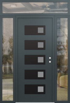 Diamond D2 60" x 96" anthracite/anthracite frosted Glass Panel black LHI with 2 Sidelites and Transom clear Glass