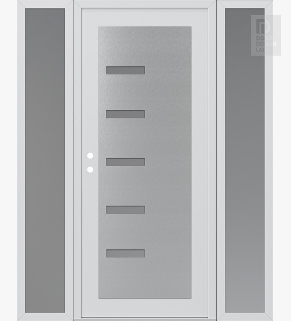 Modern Steel Front Door Diamond C8 60" x 80" white/white frosted Glass Panel stainless steel RHI with 2 Sidelites frosted Glass