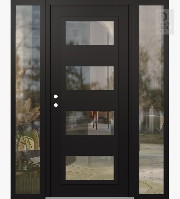 Modern Steel Front Door Diamond C2 60" x 80" black/black clear Glass Panel black RHI with 2 Sidelites clear Glass