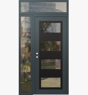 Diamond C2 48" x 96" anthracite/anthracite clear Glass Panel black RHI with Sidelite and Transom clear Glass