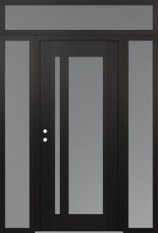 Diamond C15 64" x 96" black/white frosted Glass Panel black RHI with 2 Sidelites and Transom frosted Glass