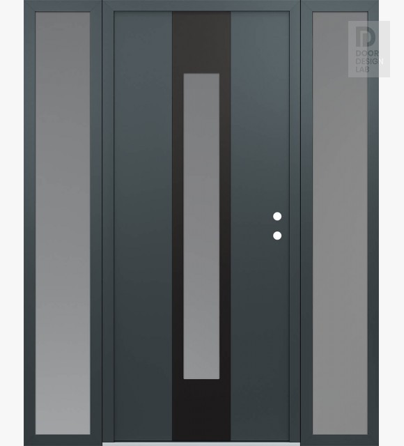 Modern Steel Front Door DIAMOND A1 60" X 80" ANTHRACITE/ANTHRACITE FROSTED GLASS PANEL BLACK LHI WITH 2 SIDELITES FROSTED GLASS