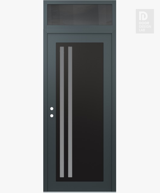 Modern Steel Front Door Diamond C6 36" x 96" anthracite/anthracite frosted Glass Panel black RHI with Transom mirrored Glass