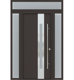 MODERN FRONT STEEL DOOR ZEPHYR BROWN/WHITE 61 1/16" X 95 11/16" LHI + SIDELITE LEFT/RIGHT + TRANSOM