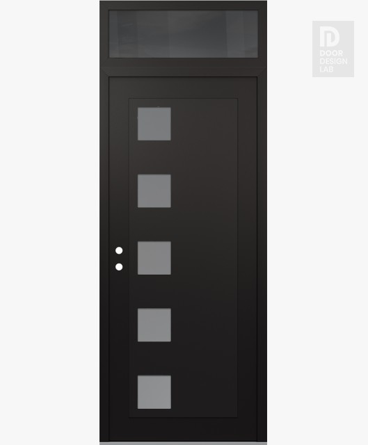 Modern Steel Front Door Diamond C5 36" x 96" black/white frosted Glass Panel black RHI with Transom mirrored Glass