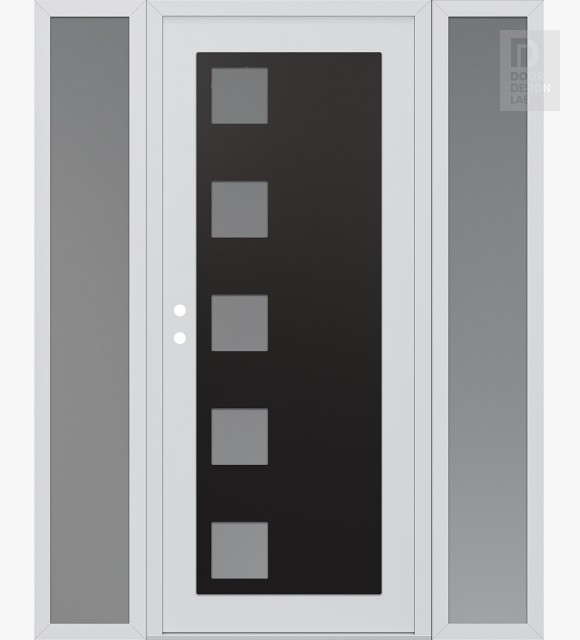 Modern Steel Front Door Diamond C5 60" x 80" white/white frosted Glass Panel black RHI with 2 Sidelites frosted Glass