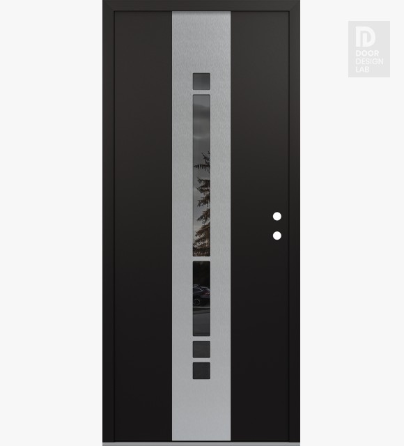 Modern Steel Front Door DIAMOND A3 36" X 80" BLACK/BLACK MIRRORED GLASS PANEL STAINLESS STEEL LHI
