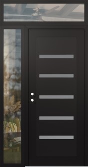 Diamond C7 50" x 96" black/white frosted Glass Panel black RHI with Sidelite and Transom clear Glass