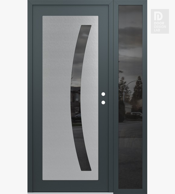 Modern Steel Front Door Diamond C4 50" x 80" anthracite/anthracite mirrored Glass Panel stainless steel LHI with Sidelite mirrored Glass