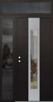 DIAMOND A1 52" X 96" BLACK/BLACK CLEAR GLASS PANEL STAINLESS STEEL RHI WITH SIDELITE AND TRANSOM MIRRORED GLASS