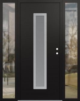 DIAMOND A11 64" X 80" BLACK/WHITE FROSTED GLASS PANEL STAINLESS STEEL LHI WITH 2 SIDELITES CLEAR GLASS