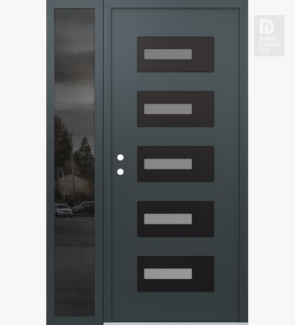 Modern Steel Front Door Diamond D6 50" x 80" anthracite/anthracite frosted Glass Panel black RHI with Sidelite mirrored Glass