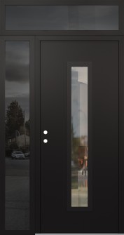 DIAMOND A11 52" X 96" BLACK/BLACK CLEAR GLASS PANEL BLACK RHI WITH SIDELITE AND TRANSOM MIRRORED GLASS