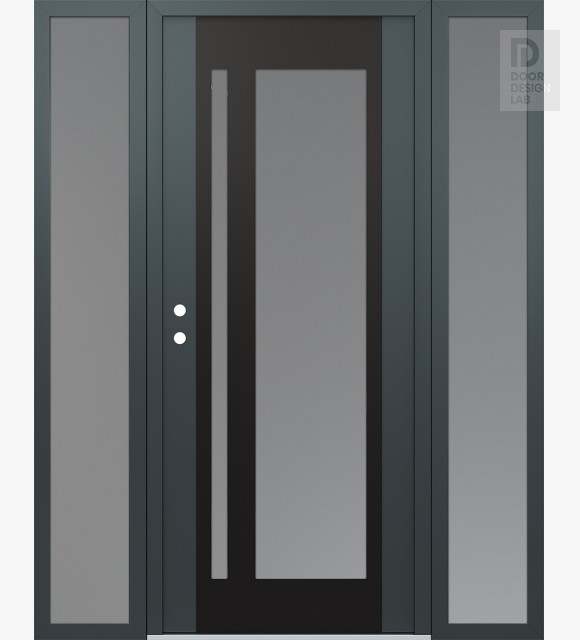Modern Steel Front Door Diamond C15 64" x 80" anthracite/anthracite frosted Glass Panel black RHI with 2 Sidelites frosted Glass