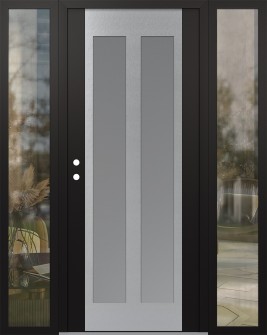 Diamond C14 64" x 80" black/white frosted Glass Panel stainless steel RHI with 2 Sidelites clear Glass