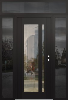 Diamond C15 68" x 96" black/black clear Glass Panel black LHI with 2 Sidelites and Transom mirrored Glass