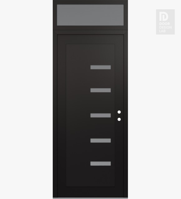 Modern Steel Front Door Diamond C8 36" x 96" black/white frosted Glass Panel black LHI with Transom frosted Glass