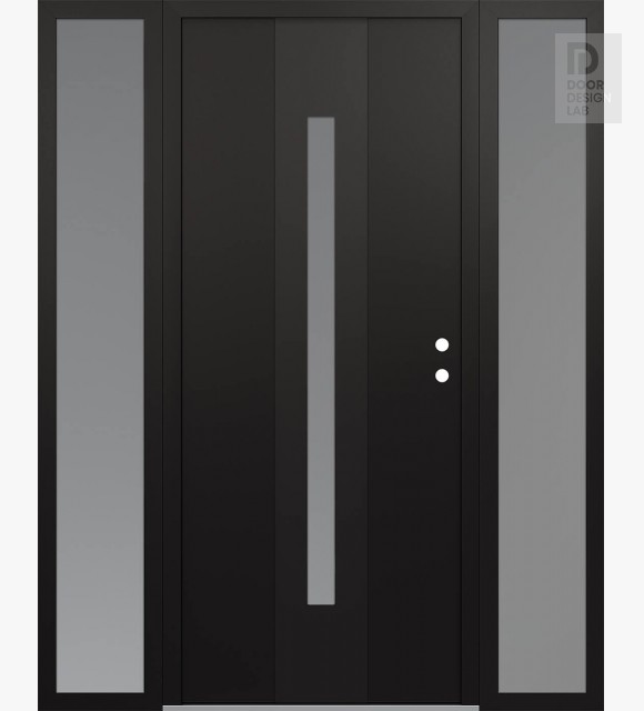Modern Steel Front Door DIAMOND A2 68" X 80" BLACK/WHITE FROSTED GLASS PANEL BLACK LHI WITH 2 SIDELITES FROSTED GLASS