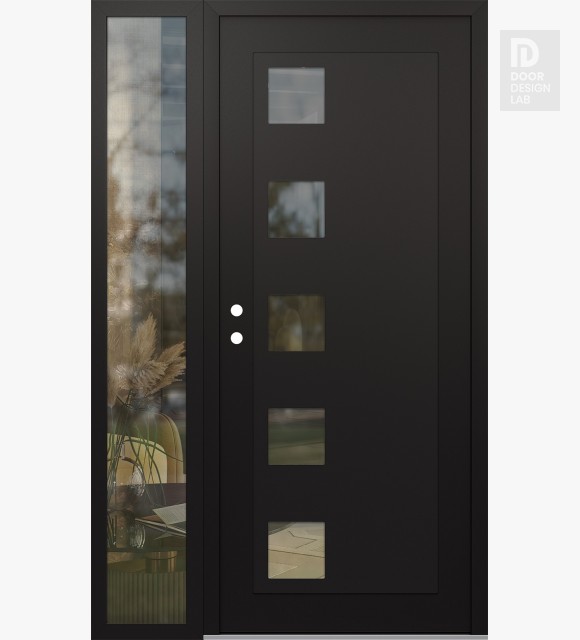 Modern Steel Front Door Diamond C5 50" x 80" black/black clear Glass Panel black RHI with Sidelite clear Glass