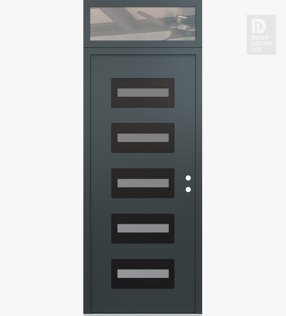 Modern Steel Front Door Diamond D4 36" x 96" anthracite/anthracite frosted Glass Panel black LHI with Transom clear Glass