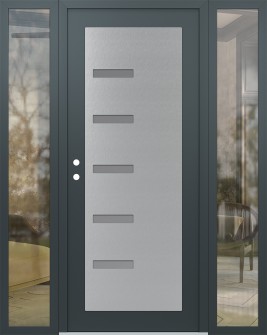 Diamond C8 68" x 80" anthracite/anthracite frosted Glass Panel stainless steel RHI with 2 Sidelites clear Glass