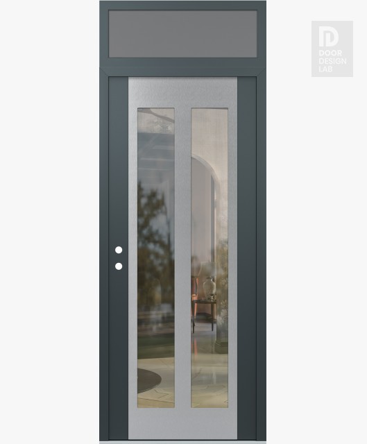 Modern Steel Front Door Diamond C14 36" x 96" anthracite/anthracite clear Glass Panel stainless steel RHI with Transom frosted Glass