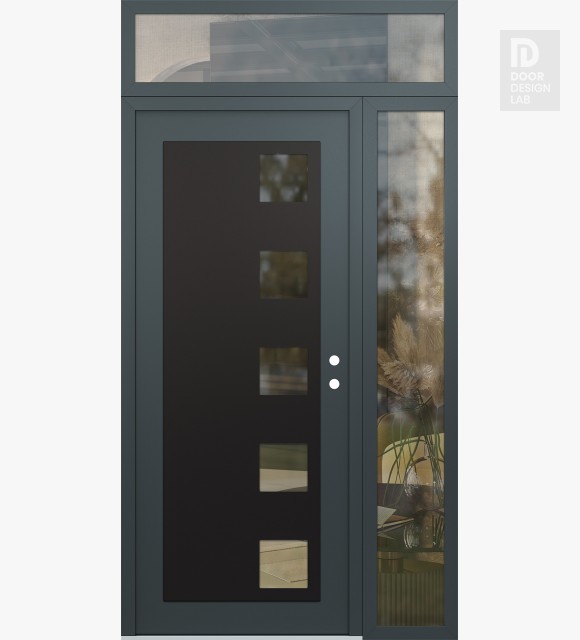 Modern Steel Front Door Diamond C5 50" x 96" anthracite/anthracite clear Glass Panel black LHI with Sidelite and Transom clear Glass