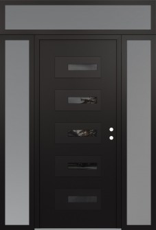 Diamond D6 68" x 96" black/black mirrored Glass Panel black LHI with 2 Sidelites and Transom frosted Glass