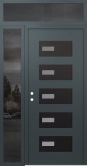 Diamond D7 48" x 96" anthracite/anthracite frosted Glass Panel black RHI with Sidelite and Transom mirrored Glass