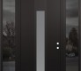 Modern Steel Front Door DIAMOND A1 68" X 96" BLACK/WHITE FROSTED GLASS PANEL BLACK LHI WITH 2 SIDELITES AND TRANSOM MIRRORED GLASS