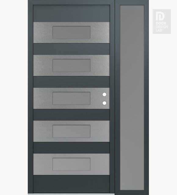 Modern Steel Front Door Diamond D5 48" x 80" anthracite/anthracite frosted Glass Panel stainless steel LHI with Sidelite frosted Glass